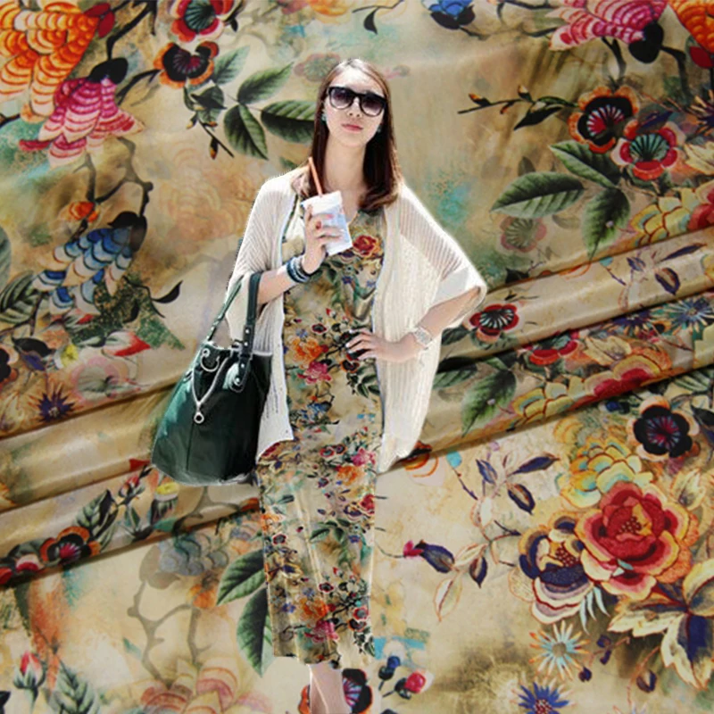 New 138 cm wide 12 mm 100% silk crepe de Chine fabric with spray-painted skirt garment | Дом и сад