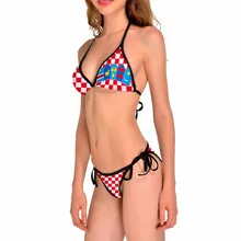 NEW 0142 Sexy Girl Summer Plaid Goat Croatia Flag 3D Prints Thongs Bikini Set Swimsuit Swimwear