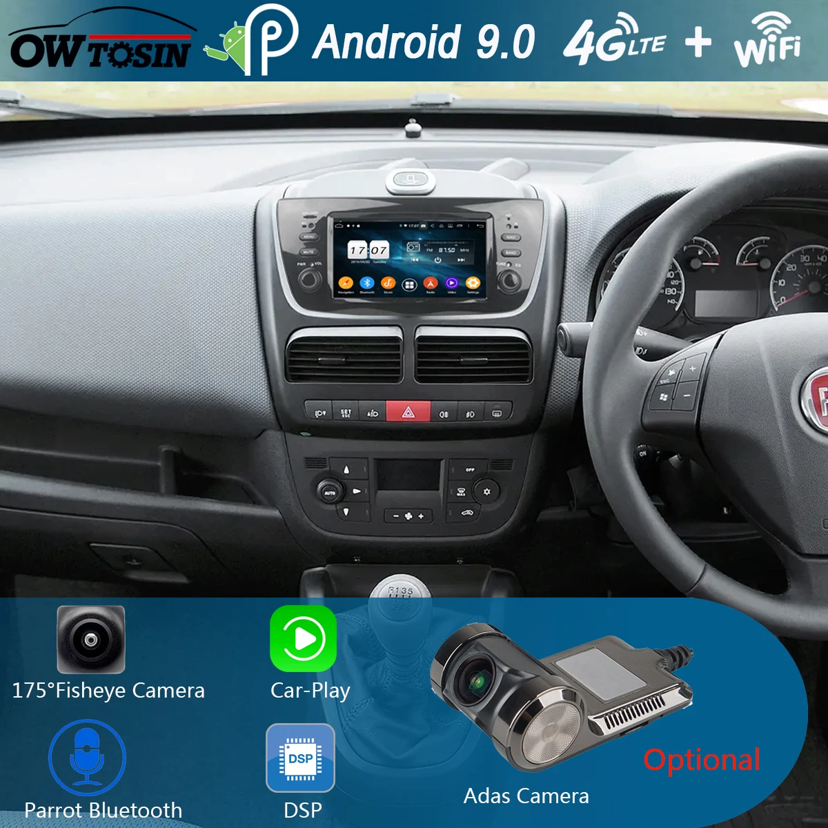 6&quot IPS 8Core 800*480 4G RAM+64G ROM Android 9.0 Car DVD Player For Fiat DOBLO 2010-2014 CarPlay Parrot BT Radio Adas | Автомобили и