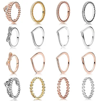 

6/7/8/9 Size For Women 925 Sterling Silver Rings Rose Gold Hollow Love Heart Crystal Finger Ring For Wedding Jewelry