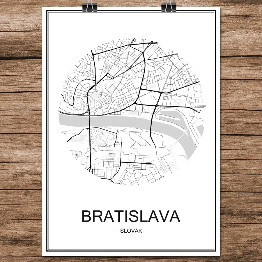 

Famous World City Street Map BRATISLAVA Slovak Print Poster Abstract Coated Paper Cafe Bar Living Room Home Decor Wall Sticker