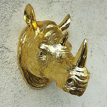 

Lovely Gift sales Pure New arrival Home decoration resin animal head wall hanging board muons gold rhino wall fashion decoration