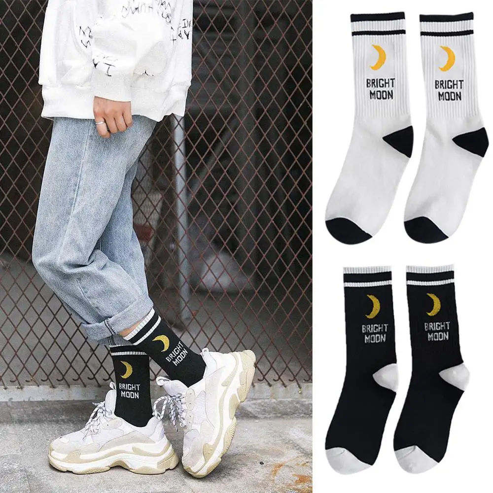 Мужские, женские, Харадзюку, хип-хоп, Осенние, эластичные, ребристые, длинные носки, с принтом, для пар, хлопковые, Чулочные изделия