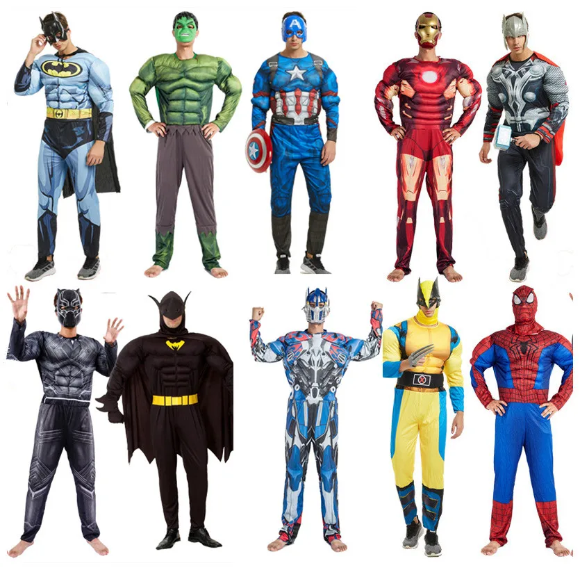 

Superhero combination suit adult role playing clothing Iron Man Spiderman Halloween costume party Hulk Batman men's clothing