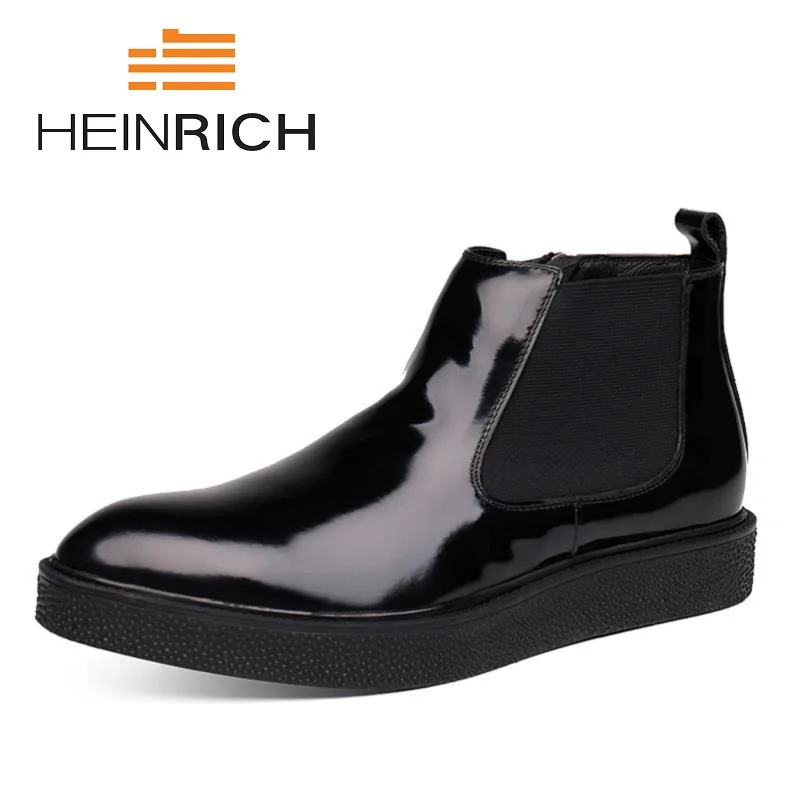 HEINRICH New Fashion Leather Mens Pointy Toe Casual Ankle Boots Warm Fur Winter Shoes Men Leather Boots Coturnos Masculino