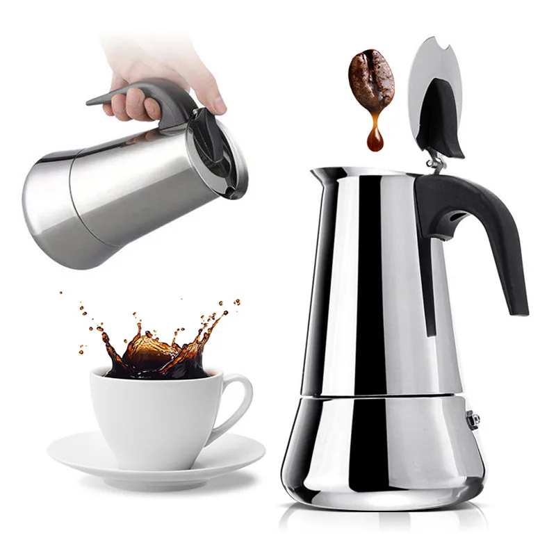 

Coffee Pot 100/200/300/450ML Mocha Pot Stainless Steel Coffee Maker Kitchen Coffee Percolator Italian Mocha Pot Drink Kettle