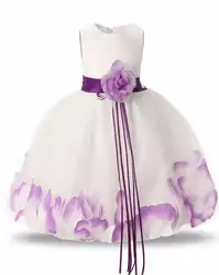 Платье с цветочным узором для девочек без рукавов лепесток вечерние свадебные Выпускной платье с цветком Band формальные дети одежда