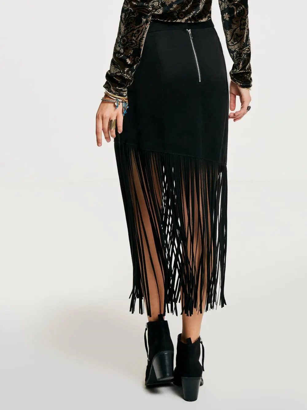 Modstreets 2017 Fashion Summer Slim Tassel Skirt High Waist Suede Fringed Leather Fashion Women Sexy Black Skirt Clearance
