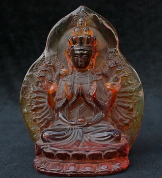 

6 Tibet Buddhism Amber 18 Arm Avalokiteshvara of Goddess Boddhisattva God Statue
