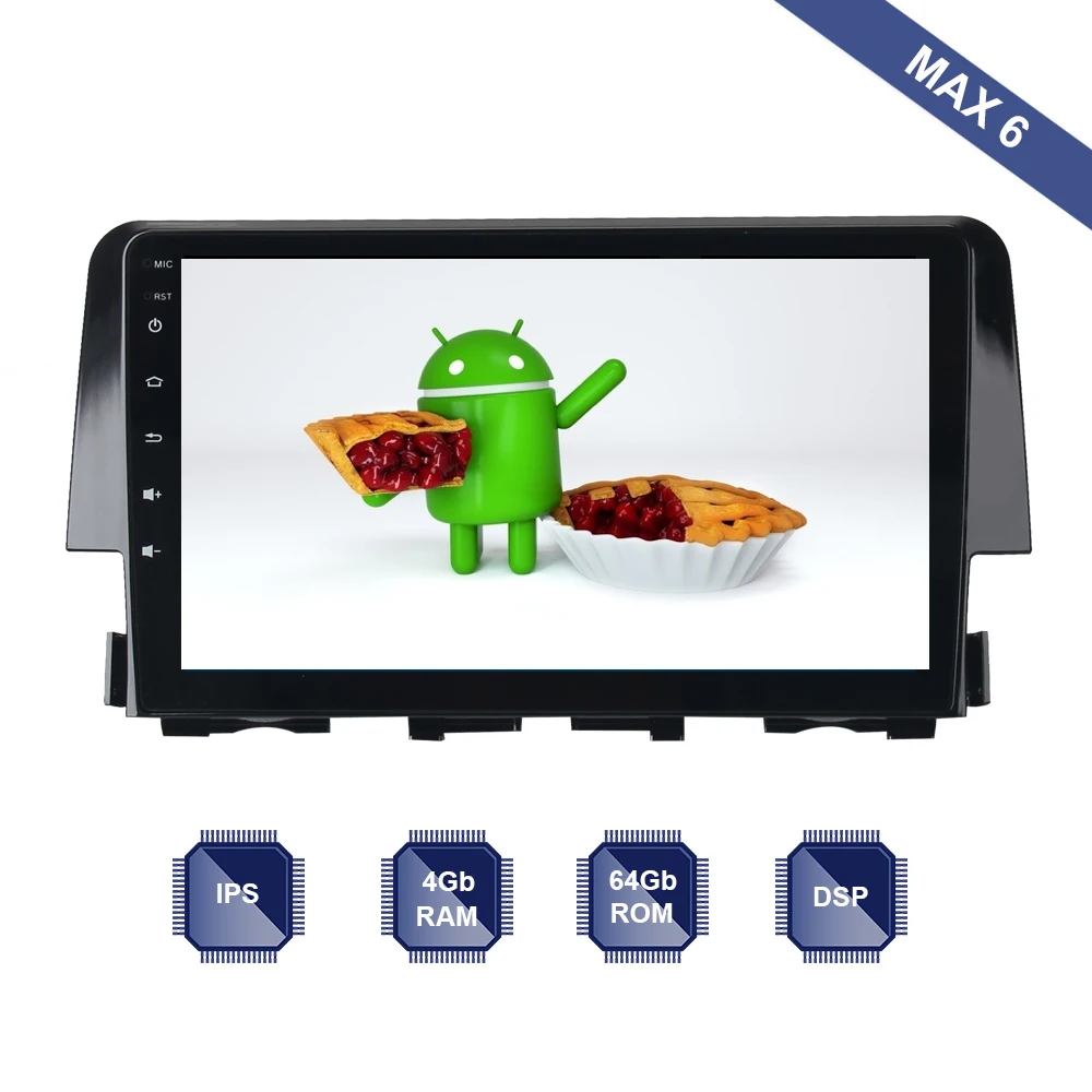 Android 9,0 Автомагнитола 2 Din gps Navi для Honda CIVIC 10 PX6 DSP 2.5D ips экран 4 Гб+ 64 Гб HDMI RDS wifi BT