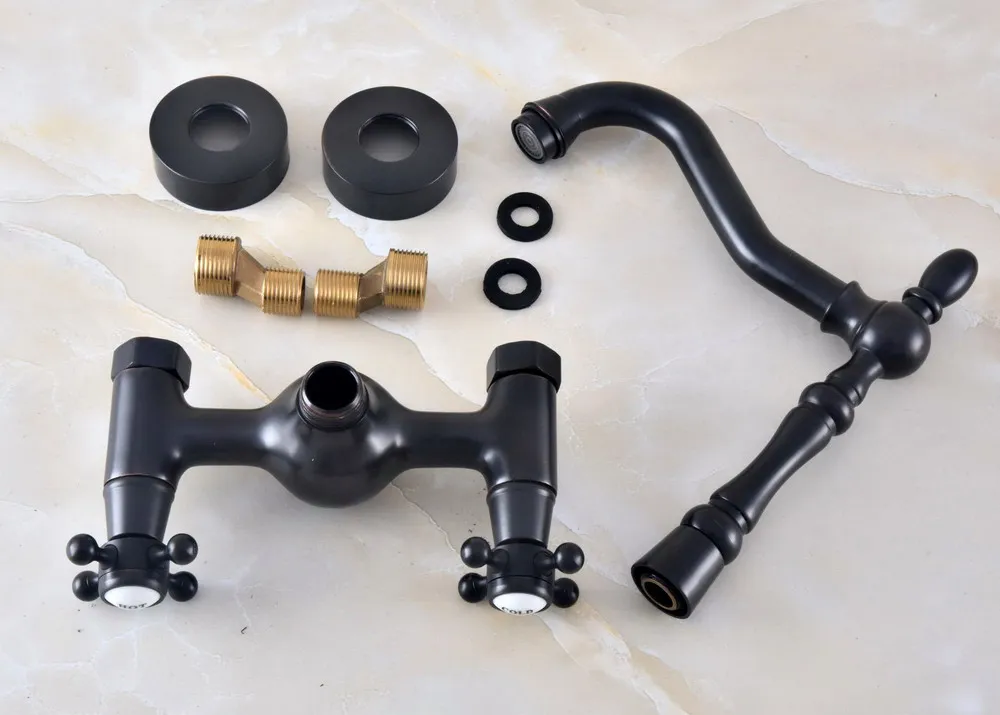 Black Oil Rubbed Antique Brass Double Cross Handles Swivel Spout Kitchen Bathroom Tub Sink  Faucet Mixer Water Taps anf465