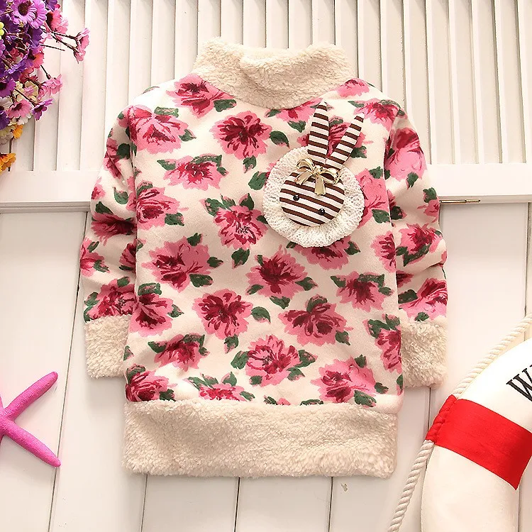 BibiCola baby girls thicker casual autumn velvet cardigan sweaters Children’s cartoon kids warm pullover for winter underwear