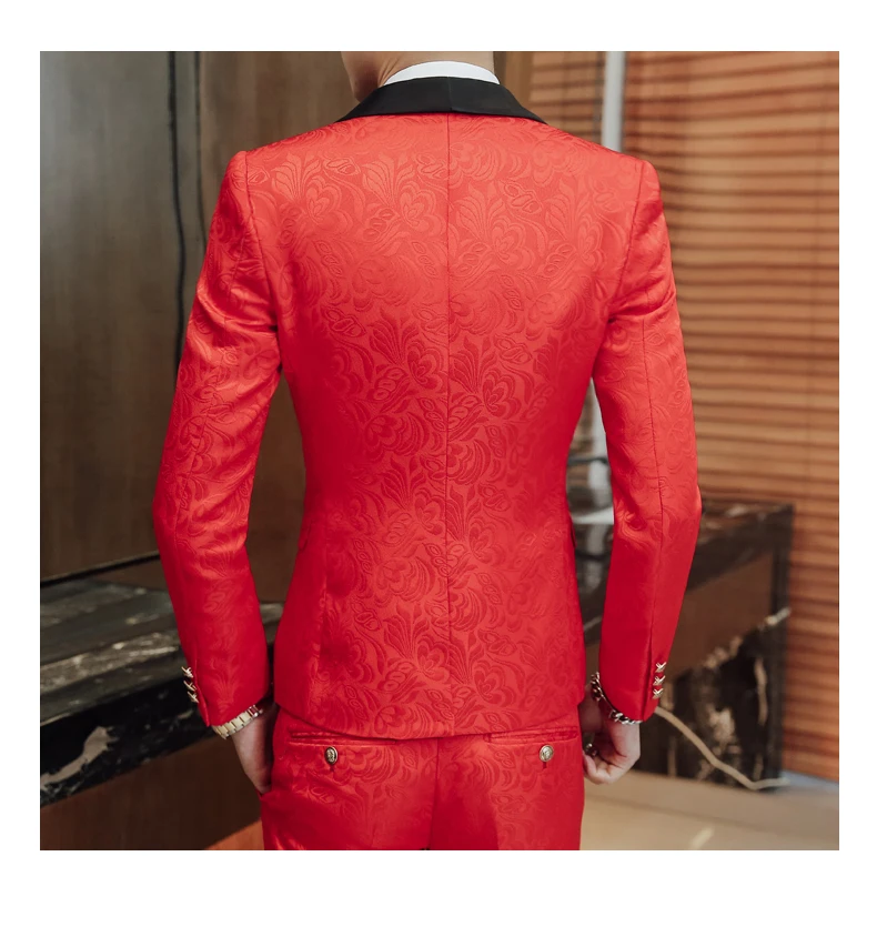 Slim Fit мужской костюм жаккардовый смокинг для жениха Черная шаль лацкан мужской свадебный костюм(пиджак+ брюки+ гнездо) Набор для свадьбы выпускного вечера