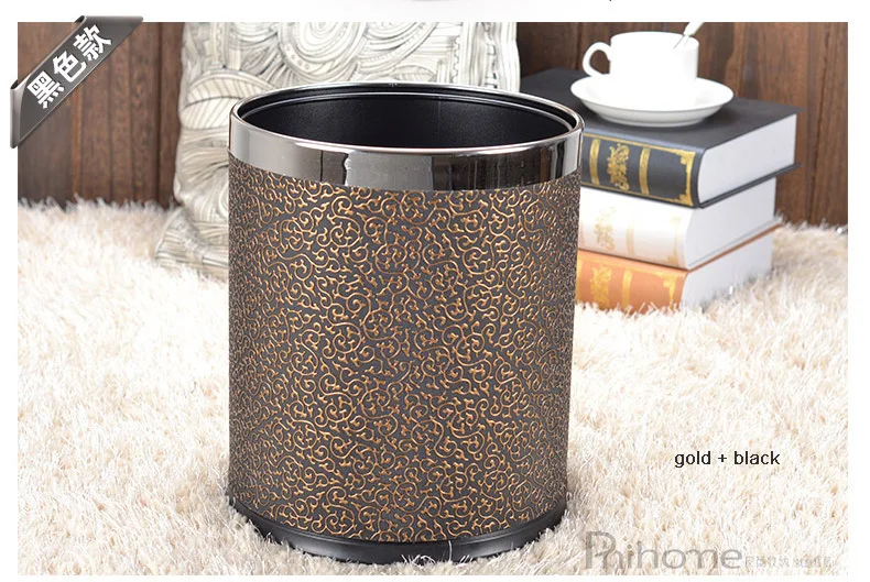 10L round double layer built in metal leather trash garbage waste