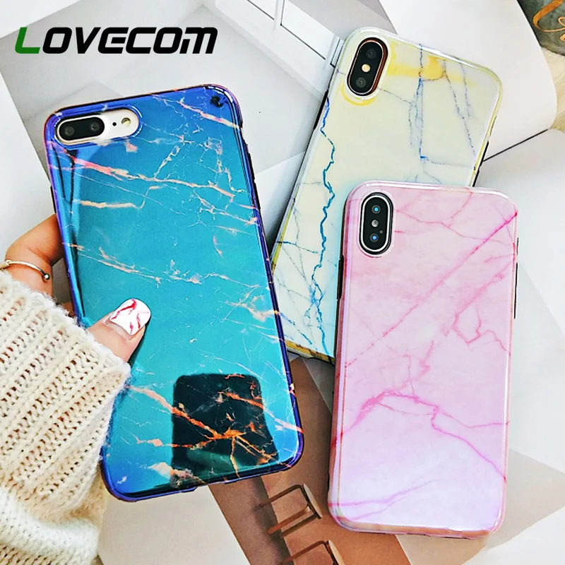 

LOVECOM Blu-Ray Phone Case For iPhone 6 6S 7 8 Plus X Fashion Cool Classial Marble Soft IMD Phone Back Cover Cases Coque
