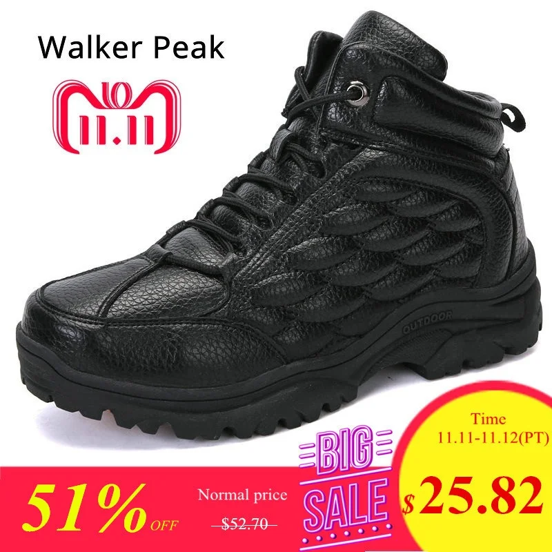 

Mens Boots Winter With Fur 2019 Warm Ankle Snow Boots for Men Genuine leather Shoes Male Footwear Fashion Rubber Walker Peak