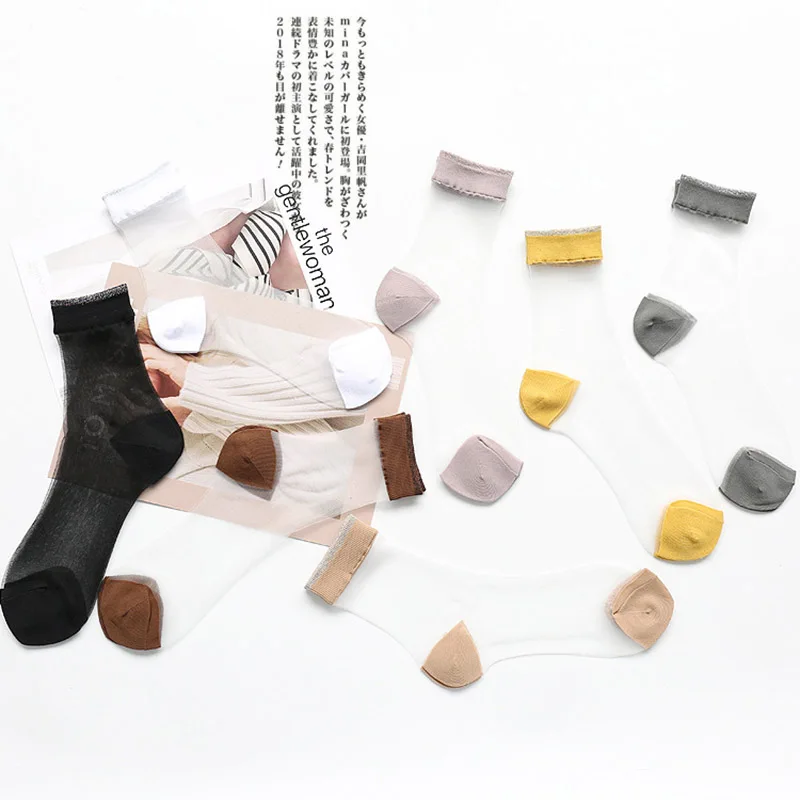 [COSPLACOOL] Роскошные Серебристые прозрачные Harajuku Носки ярких цветов Calcetines женские высококачественные сексуальные шелковые носки женские кружевные носки