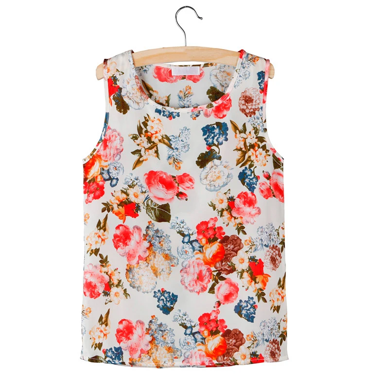 

Hot Women Chiffon Blouse Shirts 2018 Summer Sleeveless Print Shirt Ladies Vest Tops Female Clothing