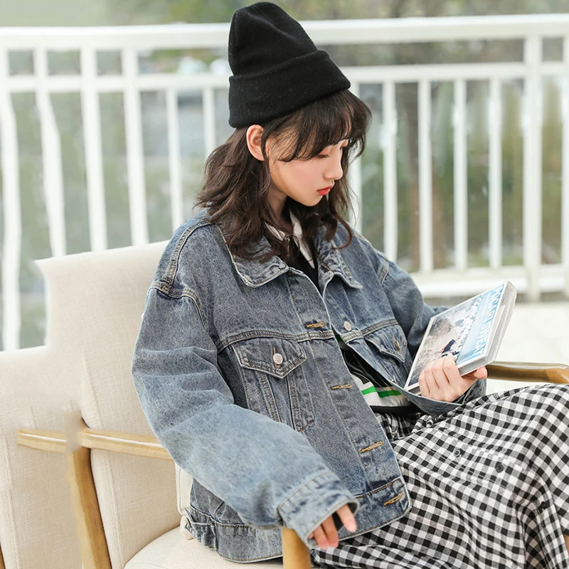 Vestes Denim Boyfriend Veste Single Vintage Lâche Blousons En Manches Style Jean Bleu Nouveau Breasted 2019 Longues Printemps À qYxIHWwAf6