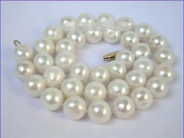 

Free Shipping >>>11mm round white freshwater pearls necklace 14KT GOLD