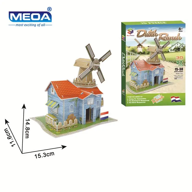 Cardboard 3D Puzzle Toy Dutch Style Pasture Windmill Model European Style Buildings Assembly Kits Educational Toy For Christmas kids desktop science toy diy solar power rotating base windmill wind turbine model students science educational assembly kit toy