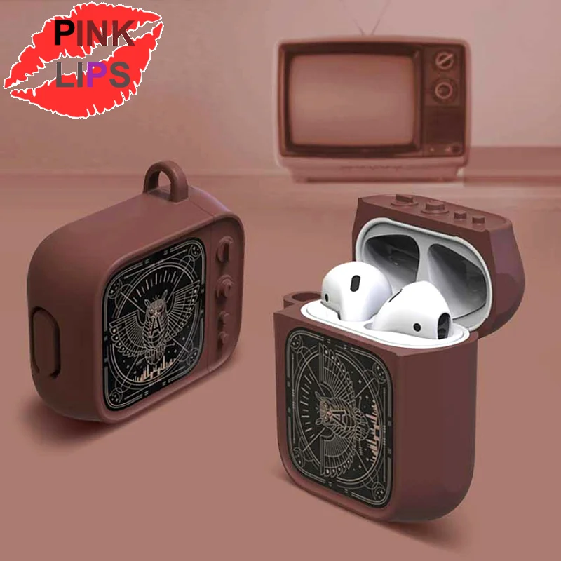 

PINK LIPS Cartoon owl Small television Earphone Headset Accessories Silicone case For Airpods Wireless Bluetooth Headset bags