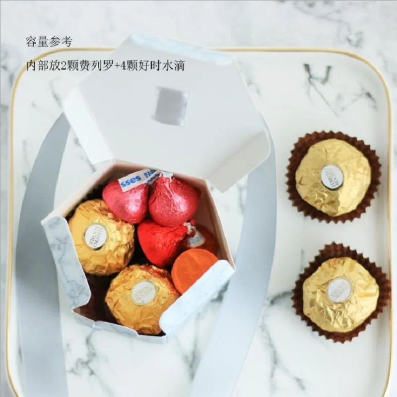 Серебряная мраморная Шестигранная коробка для конфет, свадебные сувениры и подарочные коробки, бумажные подарочные коробочки для гостей вечерние принадлежности
