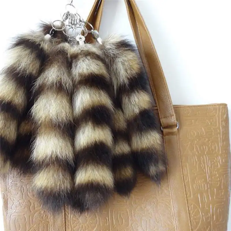 

1PC Fake Raccoon Dog Tail Fur Tail Key Chain For Women HandBag Car Key Simulated Fur Keyring Accessories