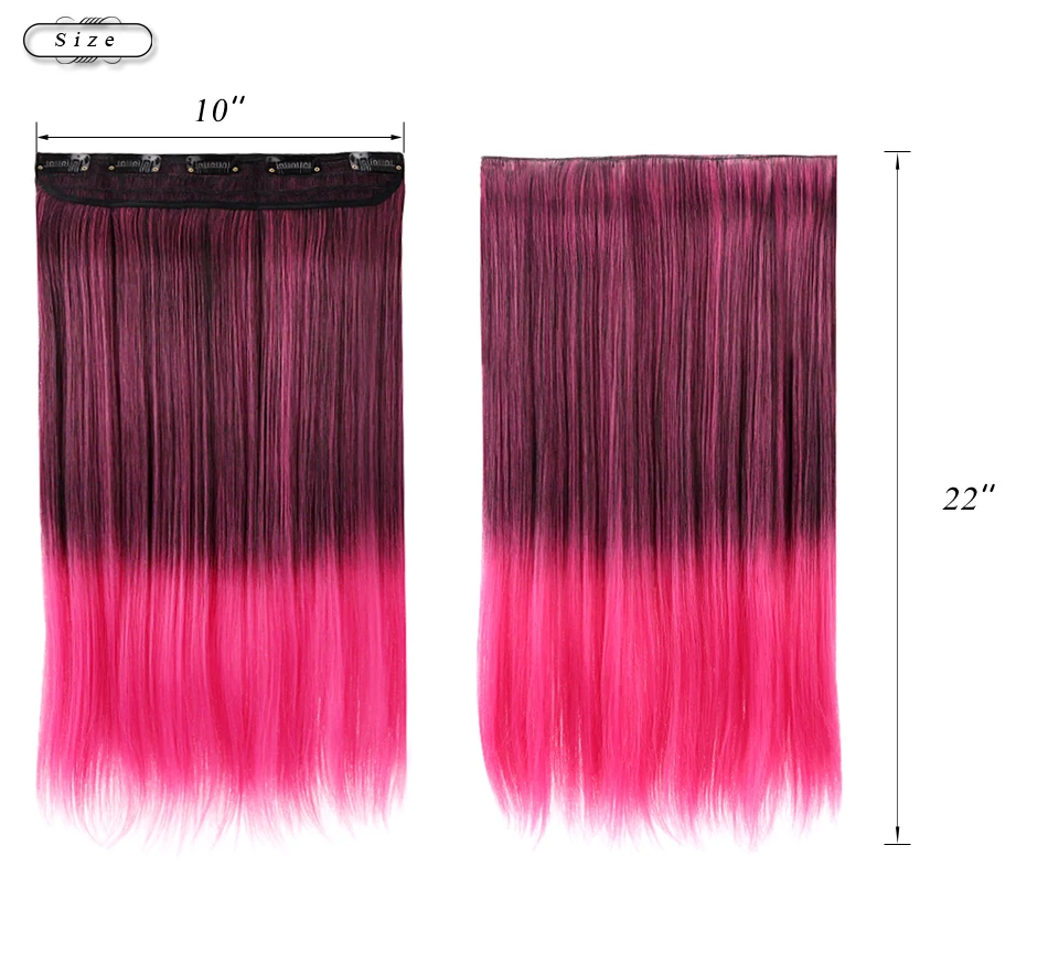 22 ''синтетические волосы с эффектом омбре, 5 клипов для наращивания, темные корни, прямые шиньоны для девочек, детей, женщин, термостойкие волокна