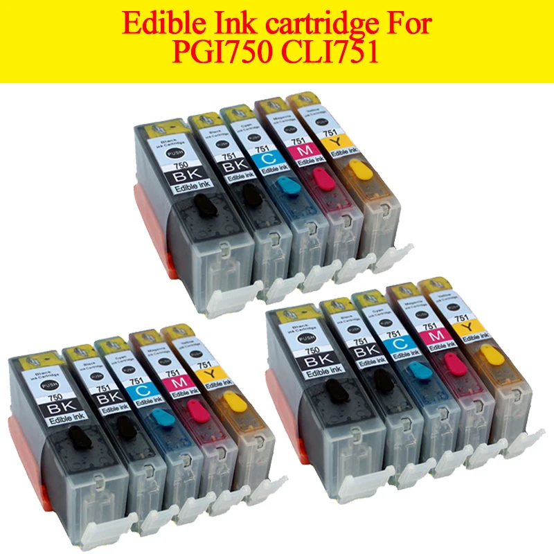 15pcs PGI 750 CLI 751 edible ink cartridge For canon Pixma MG5470 MG5570 MG6470 MG6770 MX927