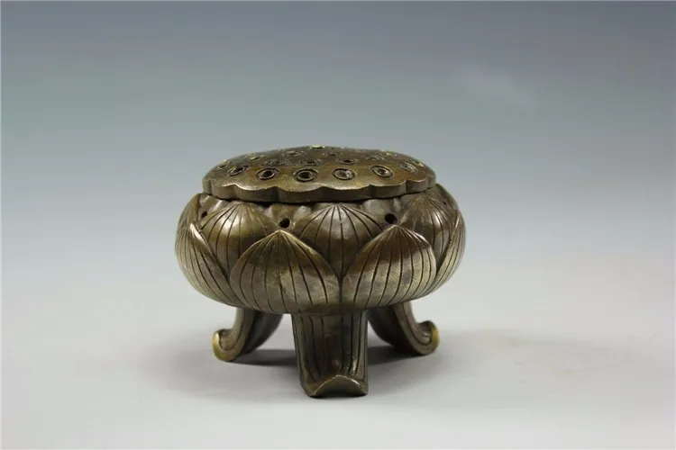 

bronze Pure Copper Brass Indian Buddhist handicrafts factory direct antique lotus vaporizer incense smoke coil worship Buddha
