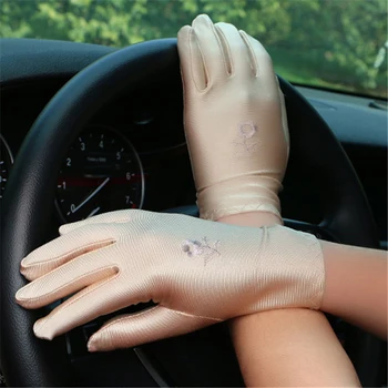 

Women Summer Sunscreen Gloves women's Spandex Sunscreen Gloves Female Short Embroidered Skin Care Elastic Gloves
