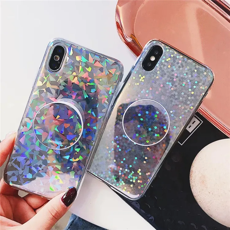 

Bling laser mirror case for iphone X 7 7Plus 6 6s 6Plus 6splus 8 8plus Expanding Stand holder design soft cover