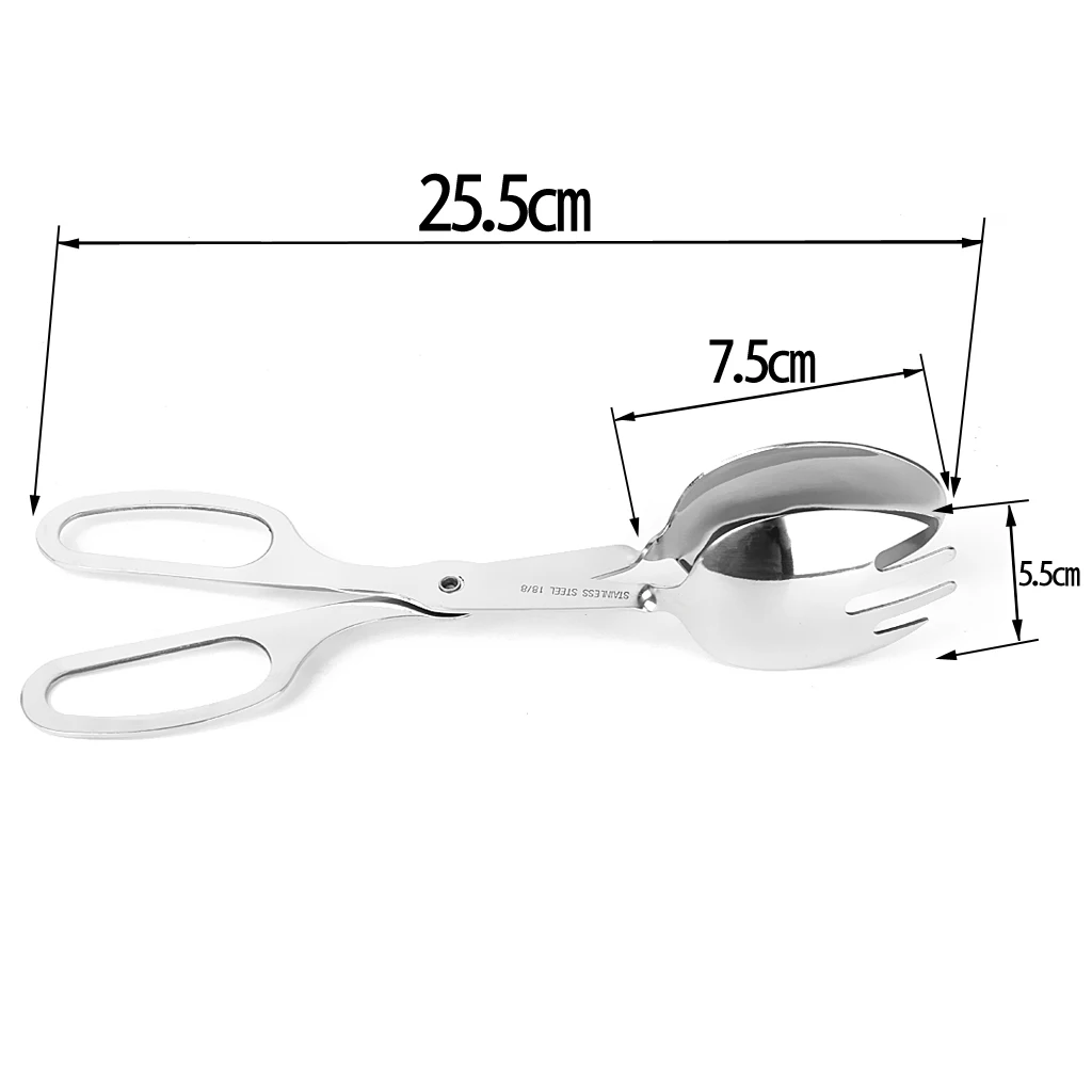 Stainless Steel Salad Tongs Egg Clip Kitchen Tool Serving Spoon Fork