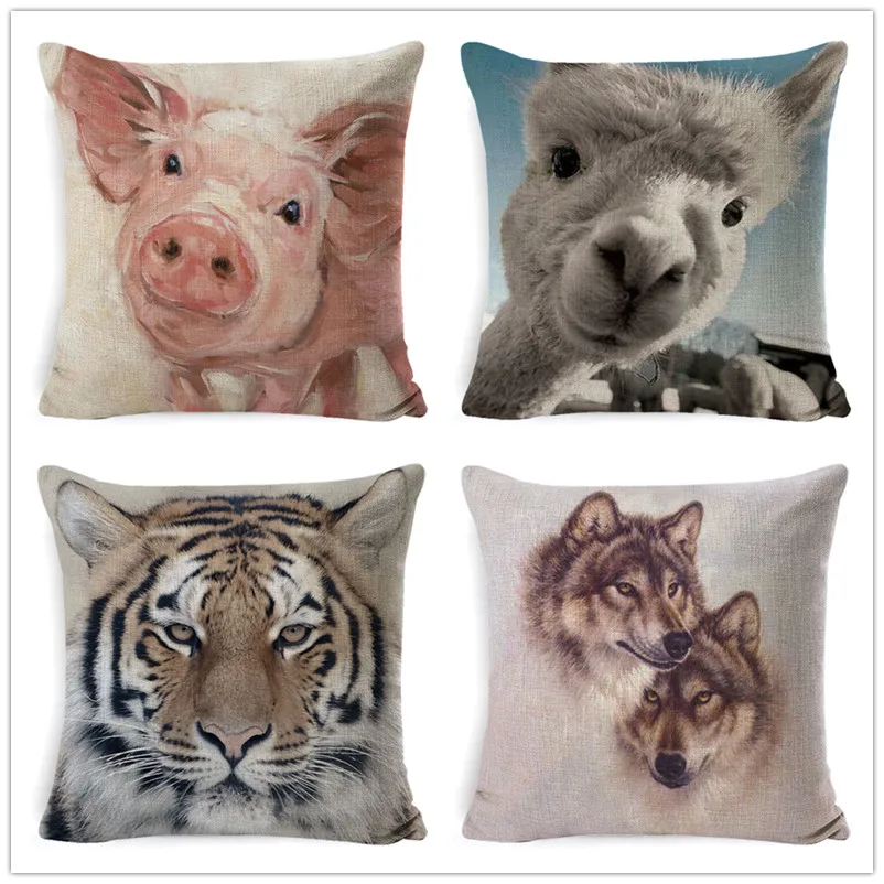 

Fokusent Polyester Printing Animal Horse Pig Wolf Cat Pillowcase Fashion Home Sofa Cushion Cover Comfortable Seat Pillow Covers