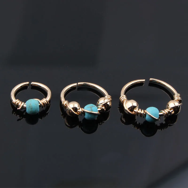 

New Gold Septum Punk Style Fake Piercing Clip on Hoop Boby Lip Nose Rings Body Jewelry Unisex Blue Stone Ear Piercing Earrings