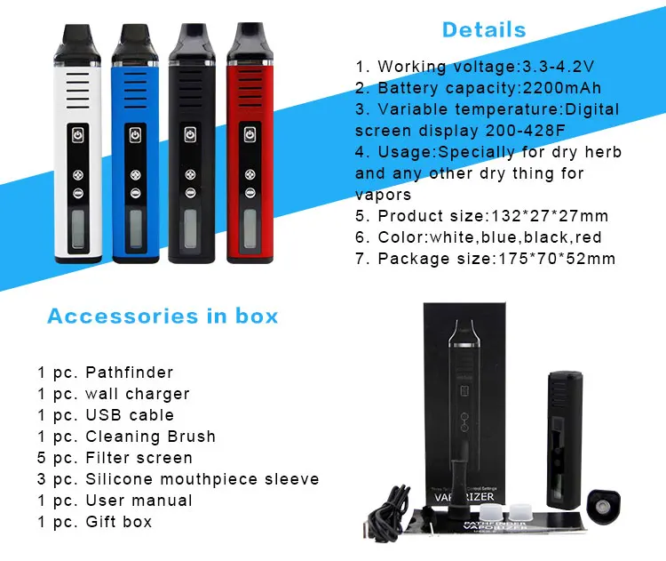 Pathfinder II Dry Herb Vape Electronic Cigarette kit Pen Digital Vaporizer Vapor Temperature Control LCD Display Updated Titan 2