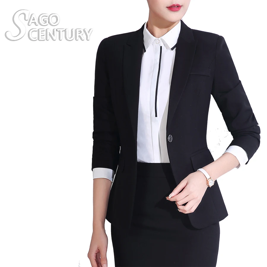 2017 New Mujer Office Suit Lady Black Office Blazers For font b Women b font Outwear