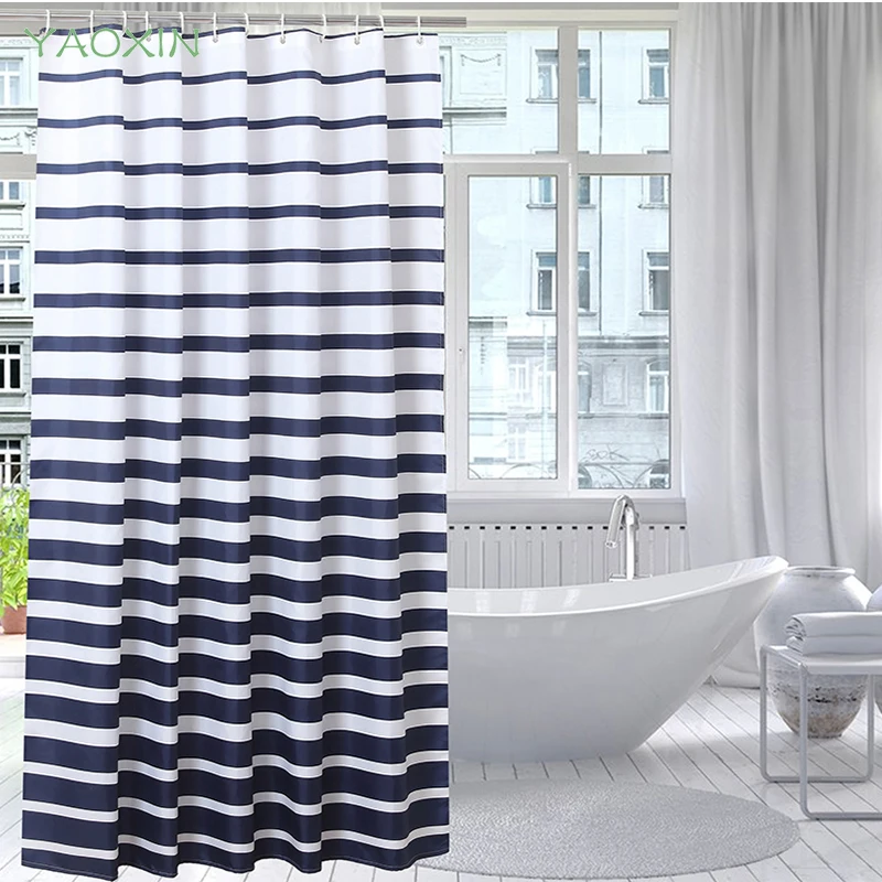 Blue Stripe Polyester Waterproof Thicker Keep Warm Shower Curtain Summer Autumn Curtains In The Bathroom Cortina
