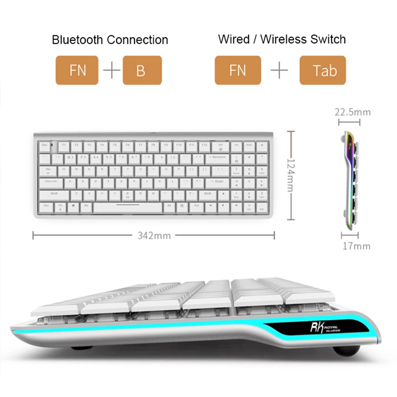 RK929 перезаряжаемая 96 клавиш белая светодиодная подсветка Bluetooth механическая клавиатура геймер мини эргономичный Металл для телефона ПК ноутбука планшета