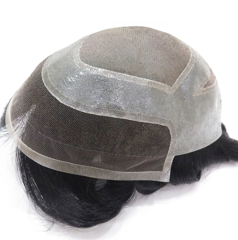 

Eversilky Fine Mono and PU Silicone wtih Swiss Lace Front Mens Toupee Hairpiece Remy Human Hair Replacement System Prosthesis