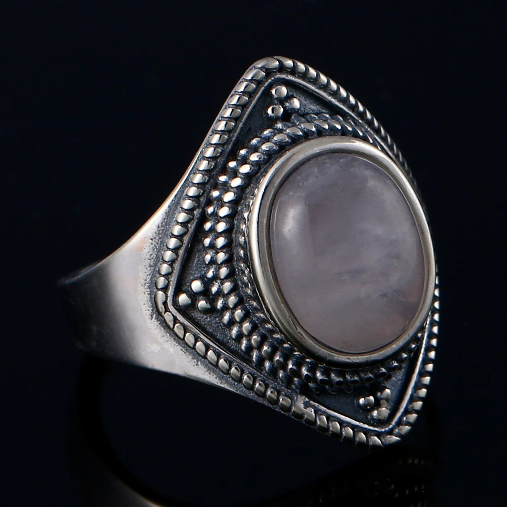 Романтическое винтажное серебряное кольцо S925 с овальным натуральным розовым кварцем, подарок на день Святого Валентина