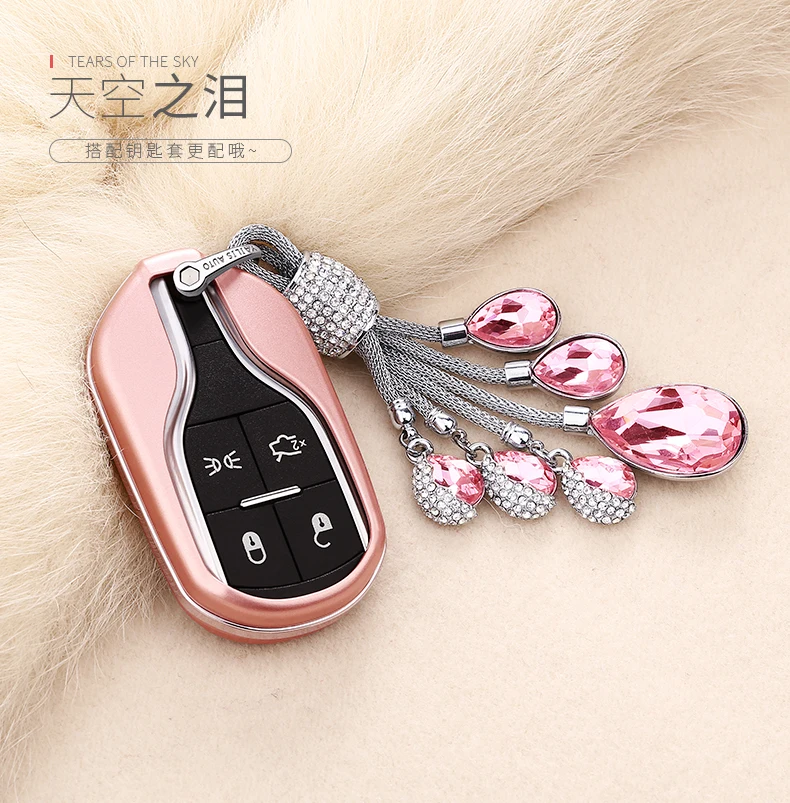 

2019 TPU Car Key Case Auto Key Protection Cover For Maserati Ghibli GranTurismo Tears of the Sky Artificial Crystal Pendant