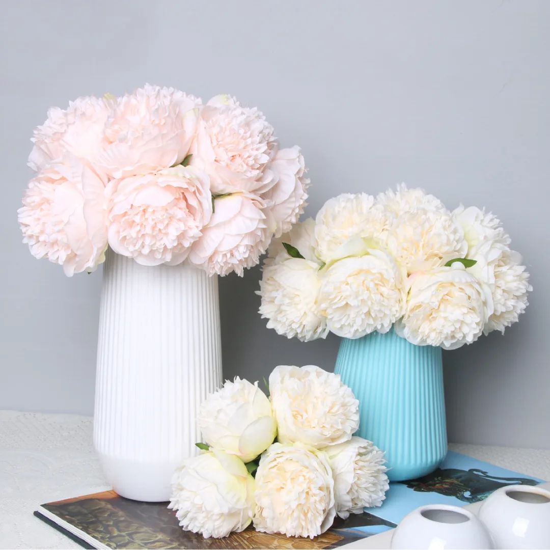 1 Bouquet Artificial  High Quality Fake Peony Bouquet Flower Decoration Simulation Flower Silk Artificial Peony Flowers