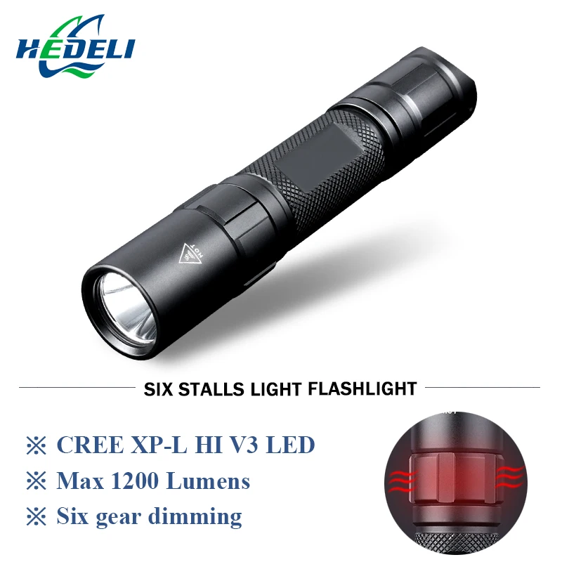

CREE XP-L HI V3 tactical flashlight led light waterproof flashlight 6 mode rechargeable 18650 lighting headlight fishing hunting