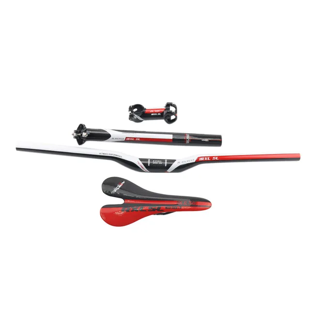 Carbon MTB Road XC riser Handlebar Integrated Bar Stem saddle seatpost mount Red