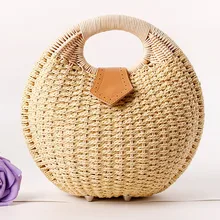 Женская сумка для покупок с соломенной ручная работа круглая форма сплошной цвет полые лаконичные пляжные сумки