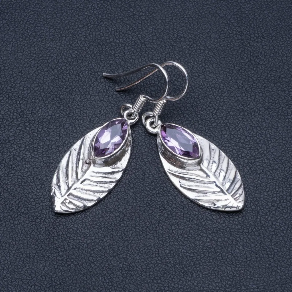 

Natural Amethyst Boho 925 Sterling Silver Drop Earrings 1 1/2" R1369