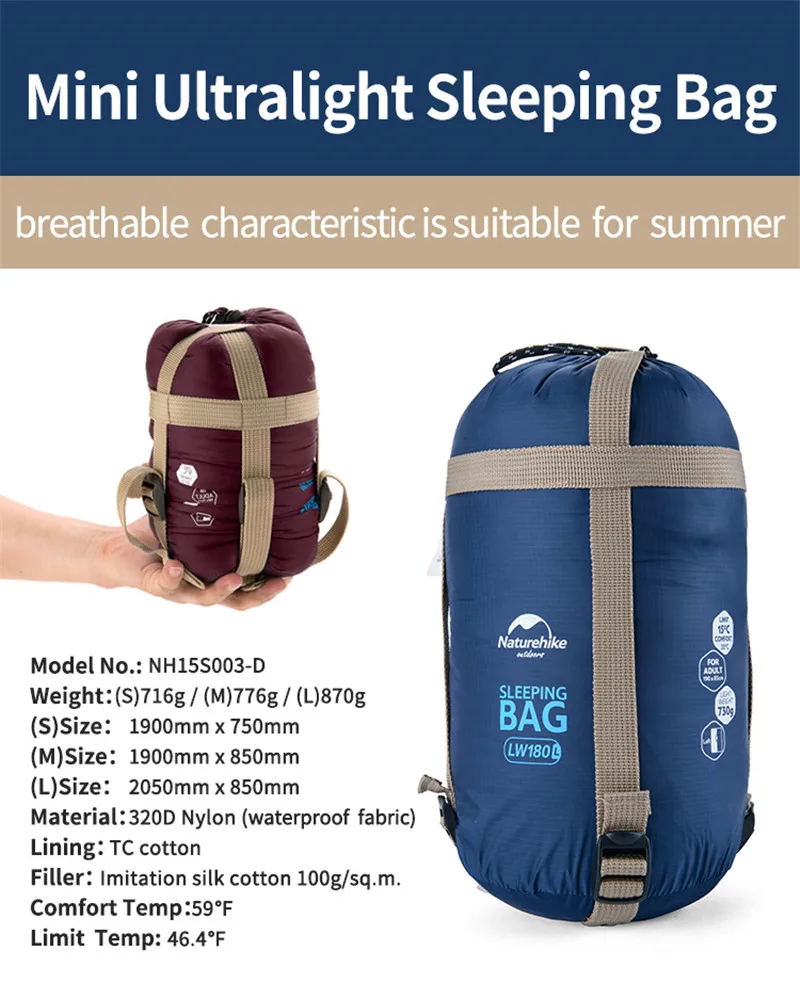 Saco de Dormir Sacos de Dormir Acampamento ao ar Naturehike Envelope Algodão Livre Primavera Verão Clima Quente Confortável Adulto 2 Sacos de dormir