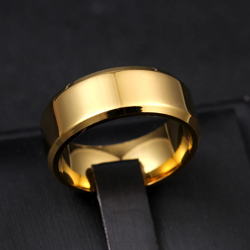 8mm Bright Polish Gold Color Titanium Ring for Men titanium steel rings,metal rings,gold rings,finger rings